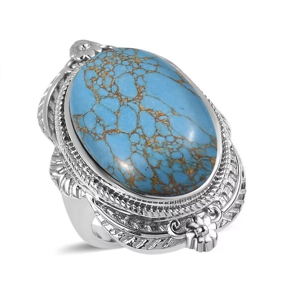 Jewelry - Women's Mojave Blue Turquoise 20.50 ctw Ring in Stainless Steel in Size 7
